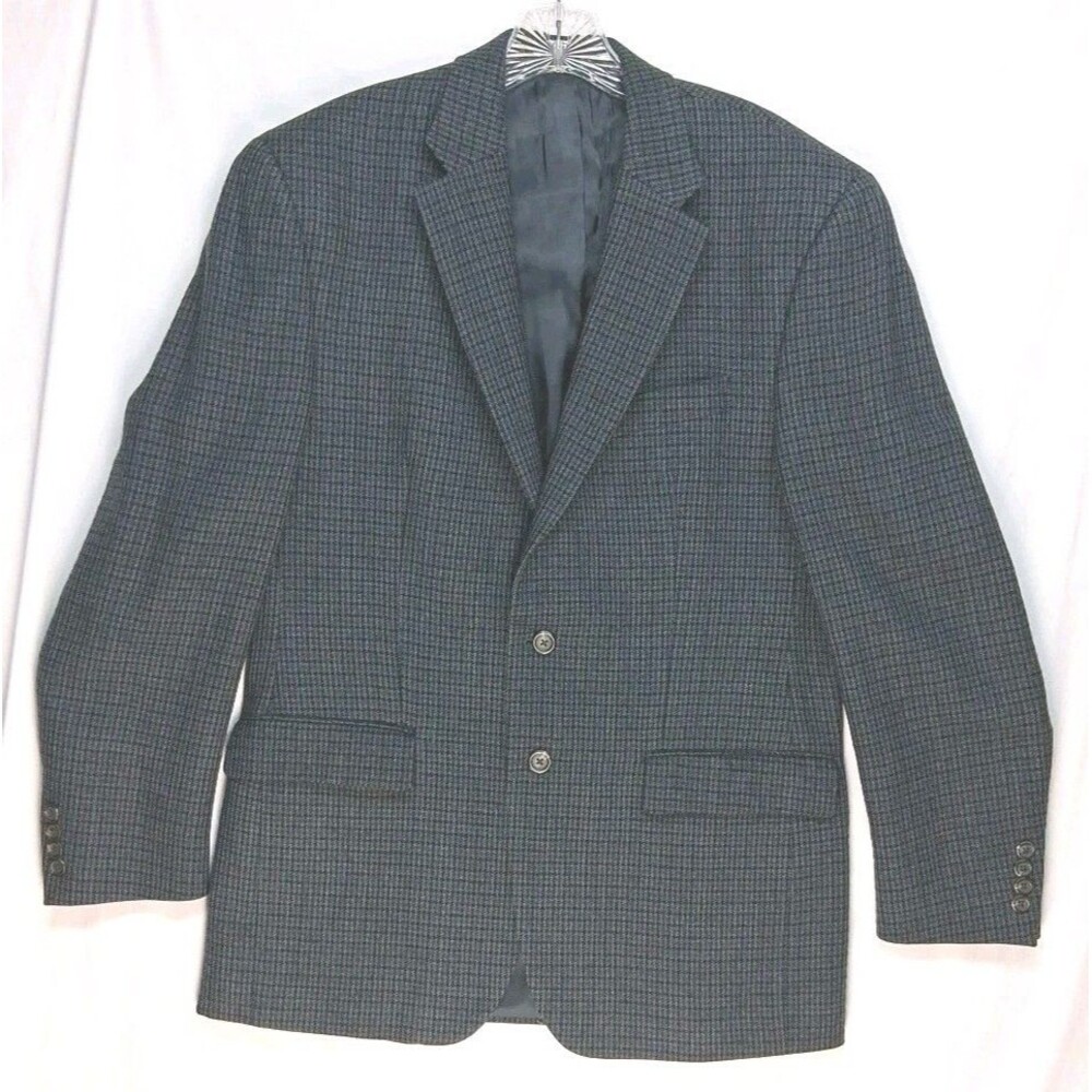 Chaps Men 40R Gray Sports Coat Houndstooth 100% Lambswool Business Preppy Formal